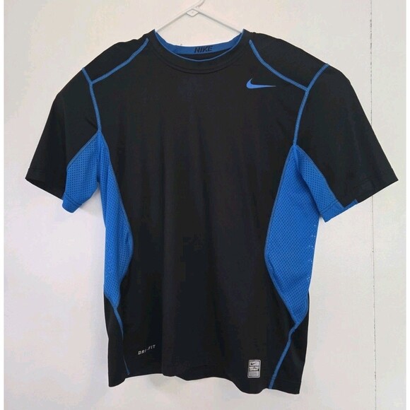 Nike Shirt Large Black Blue Pro Combat Fitted Mesh 449841-010 Sub-Zero Ninja Gym - Picture 1 of 9